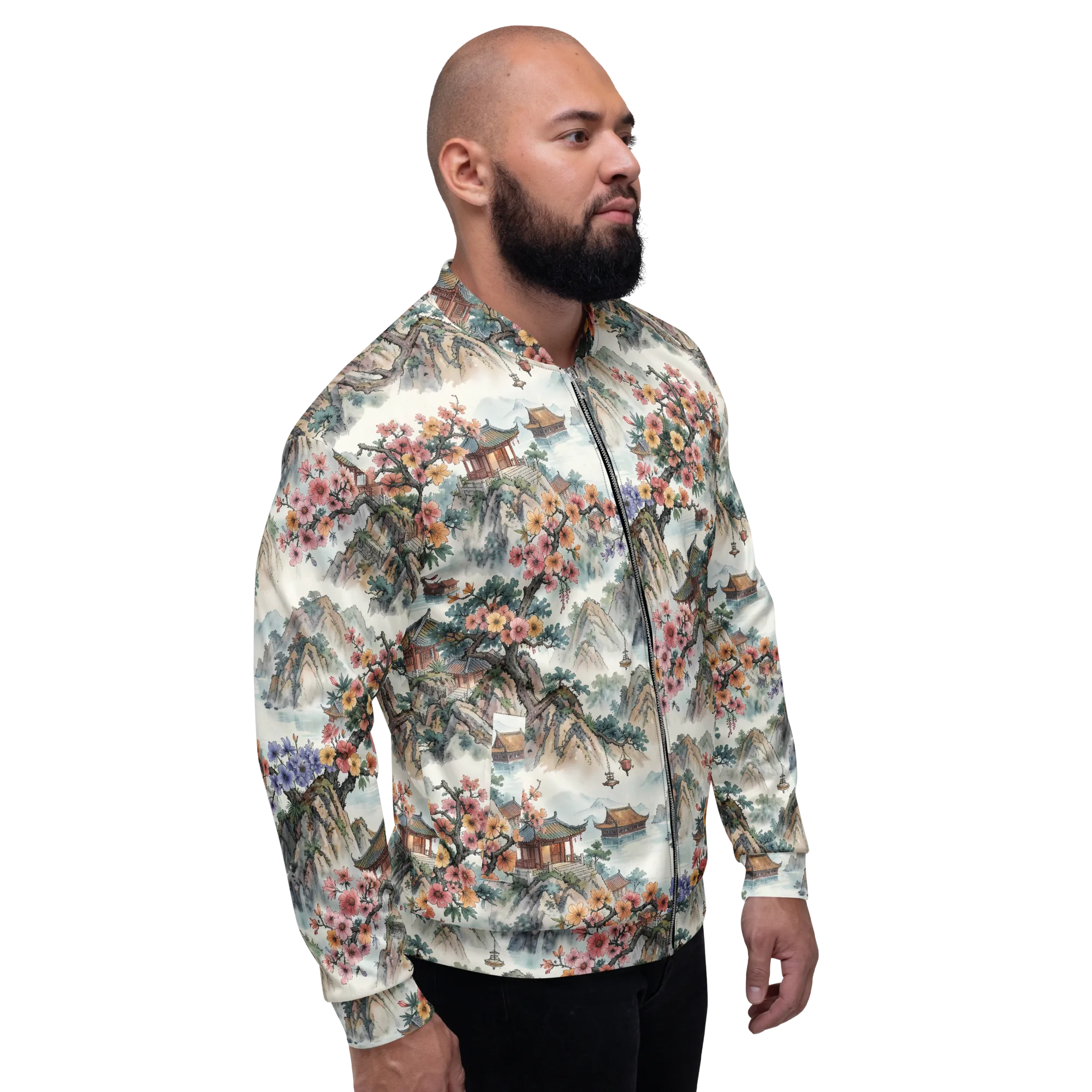 Jade Mountain Blossom on Bomber Jacket — Right