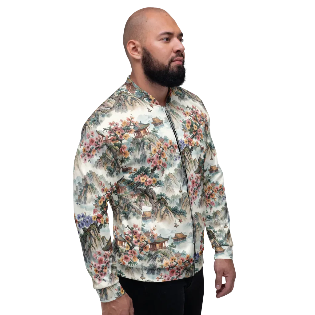 Jade Mountain Blossom on Bomber Jacket — Right