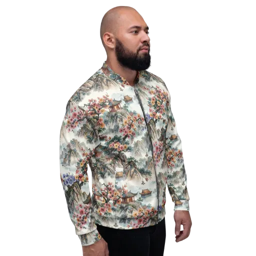 Jade Mountain Blossom on a Bomber Jacket
