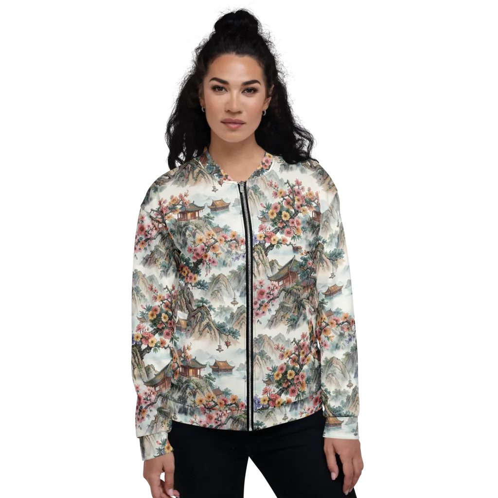 Jade Mountain Blossom on Bomber Jacket — Front