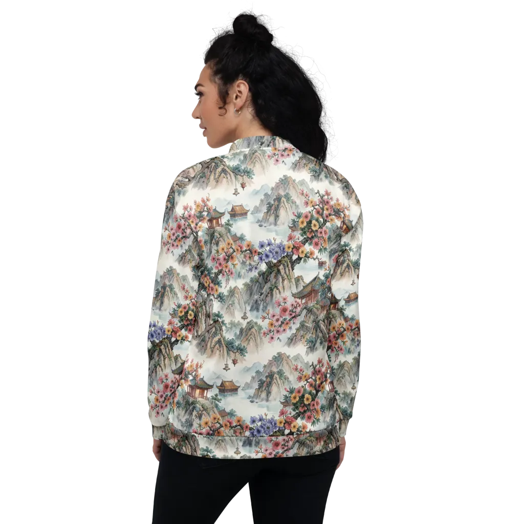 Jade Mountain Blossom on Bomber Jacket — Back