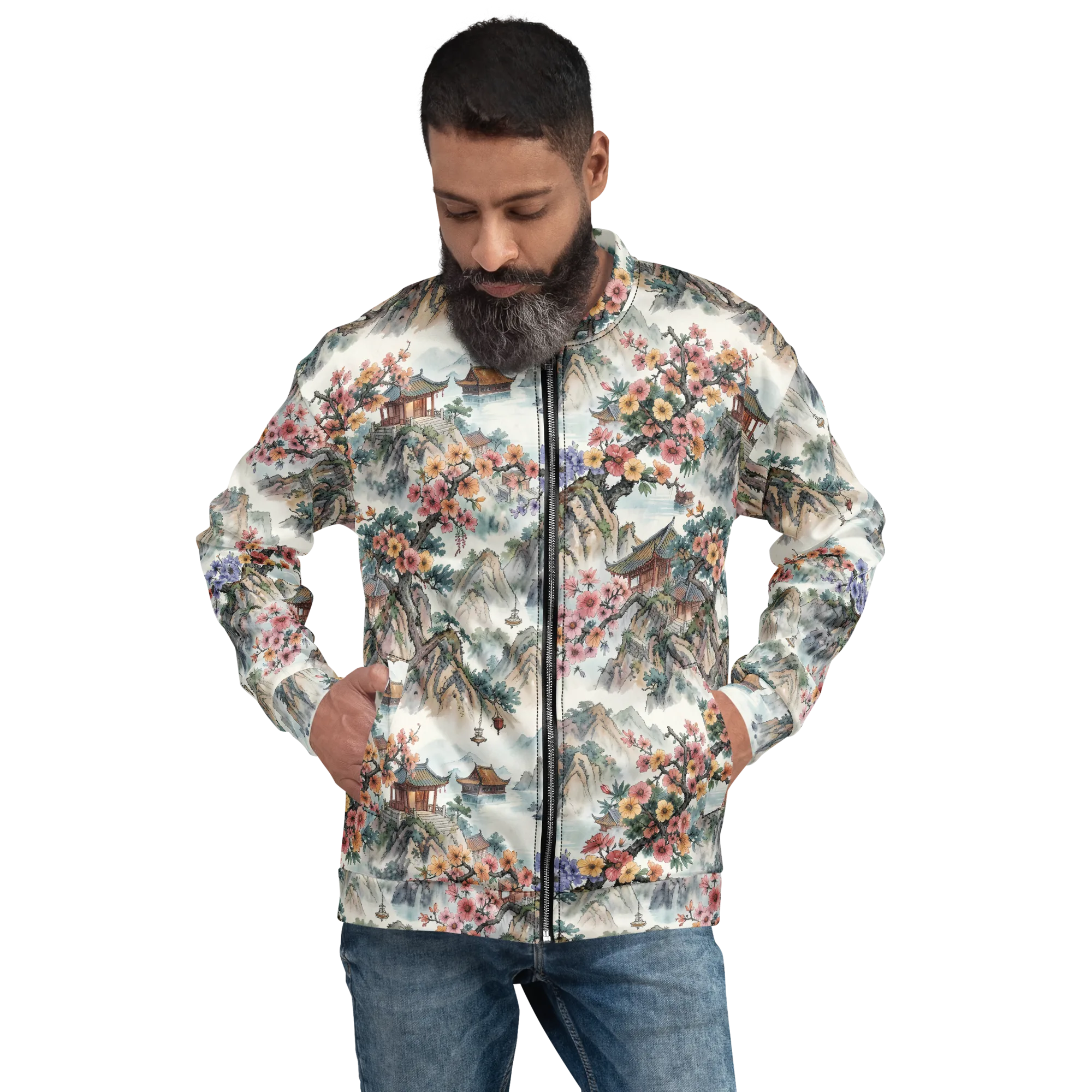 Jade Mountain Blossom on Bomber Jacket — Front