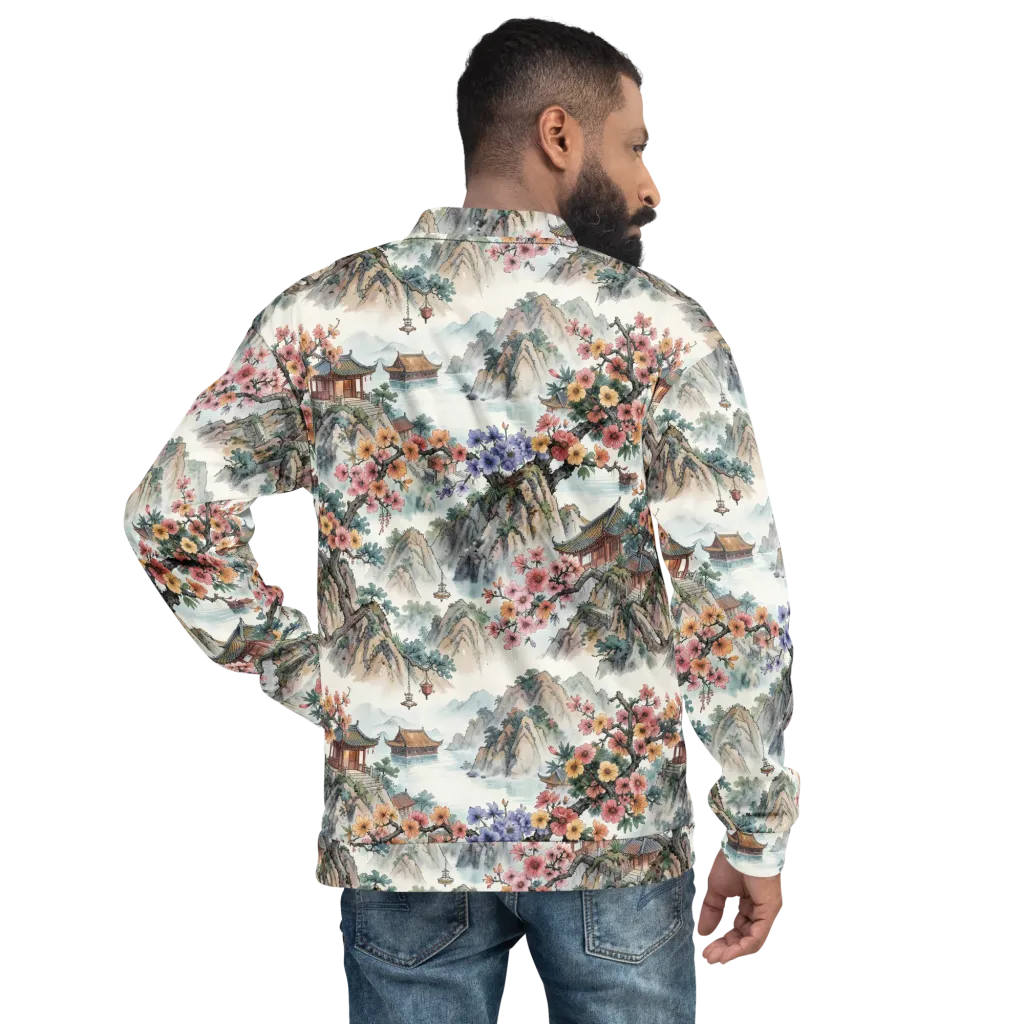 Jade Mountain Blossom on Bomber Jacket — Back