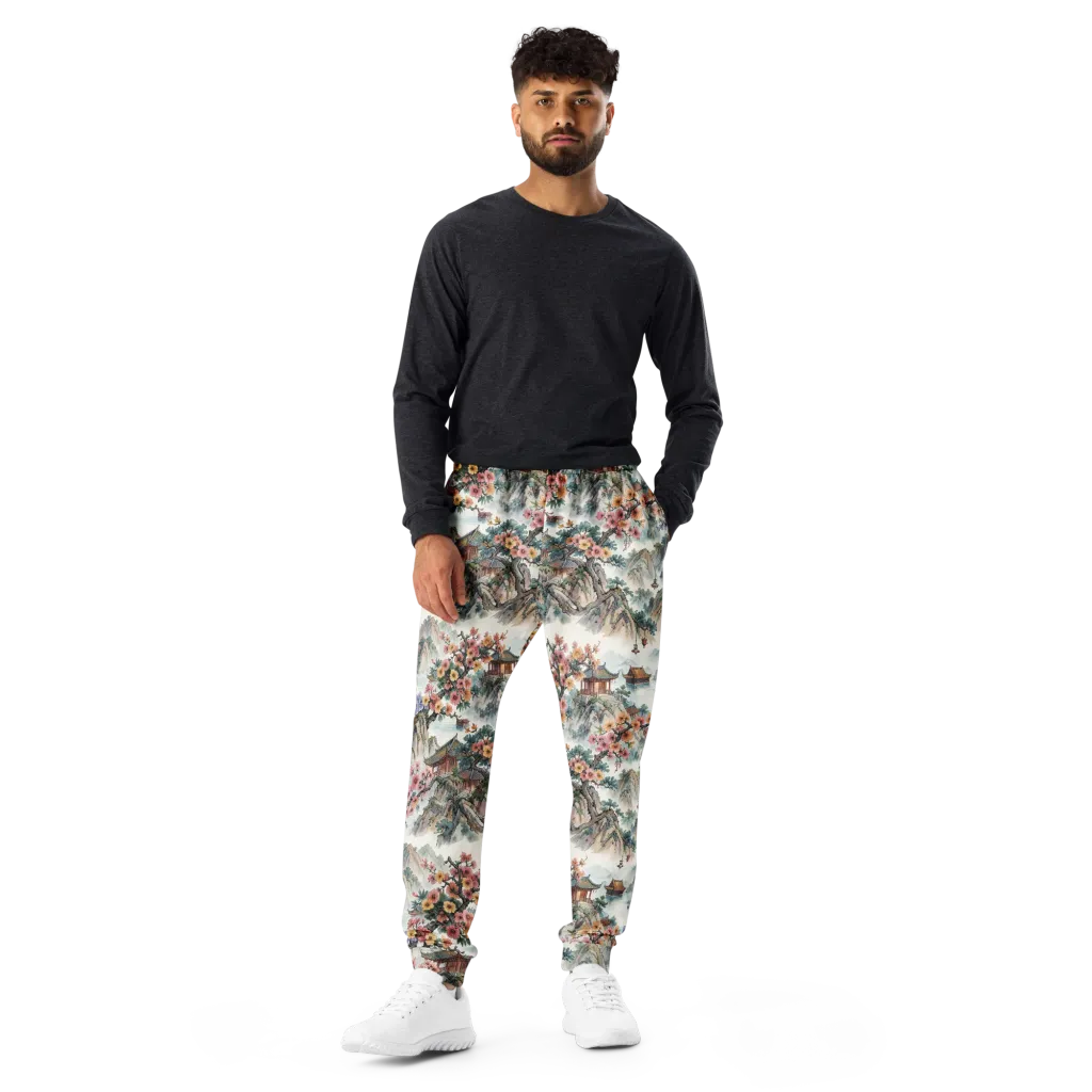 Jade Mountain Blossom on Men's Joggers — Front