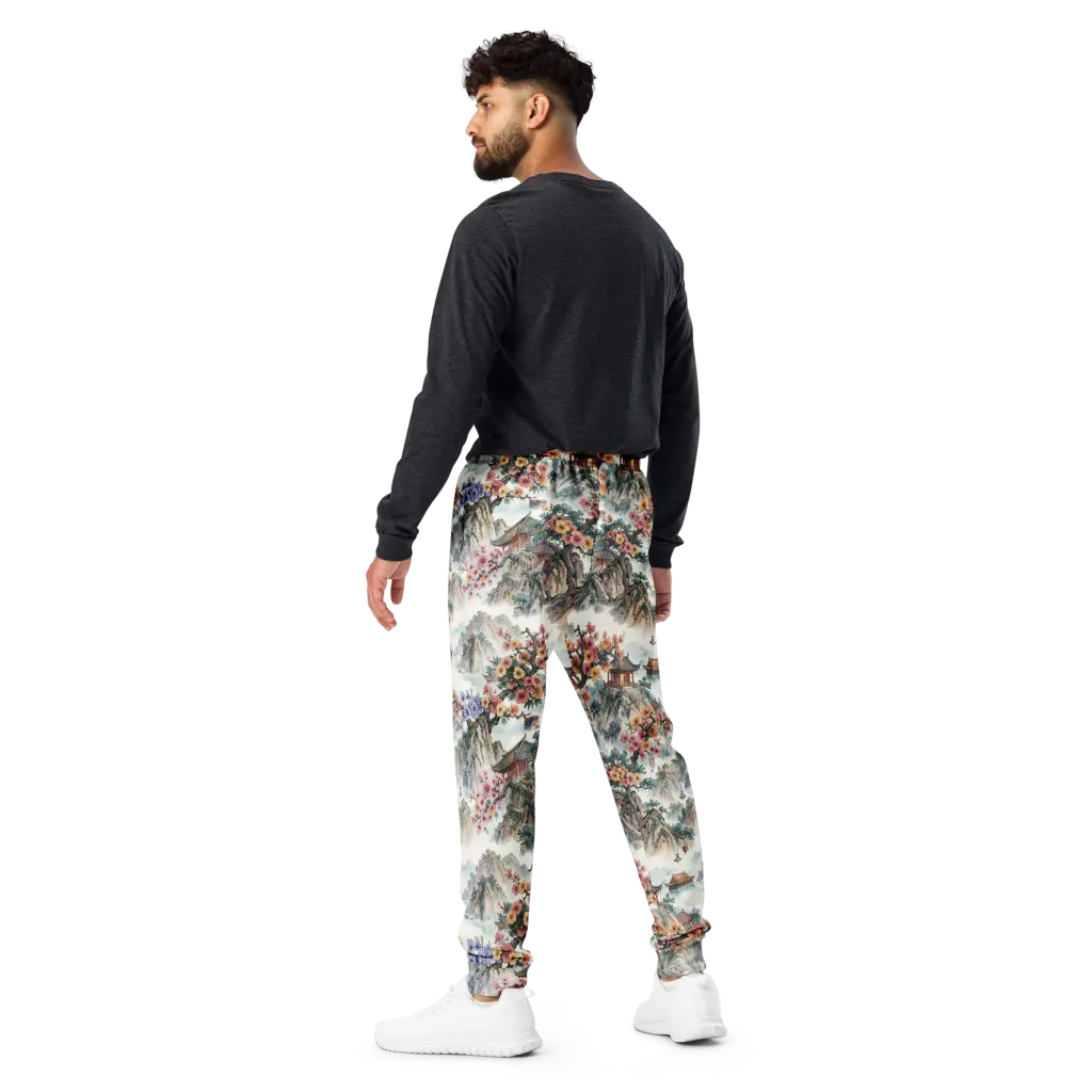 Jade Mountain Blossom on Men's Joggers — Back