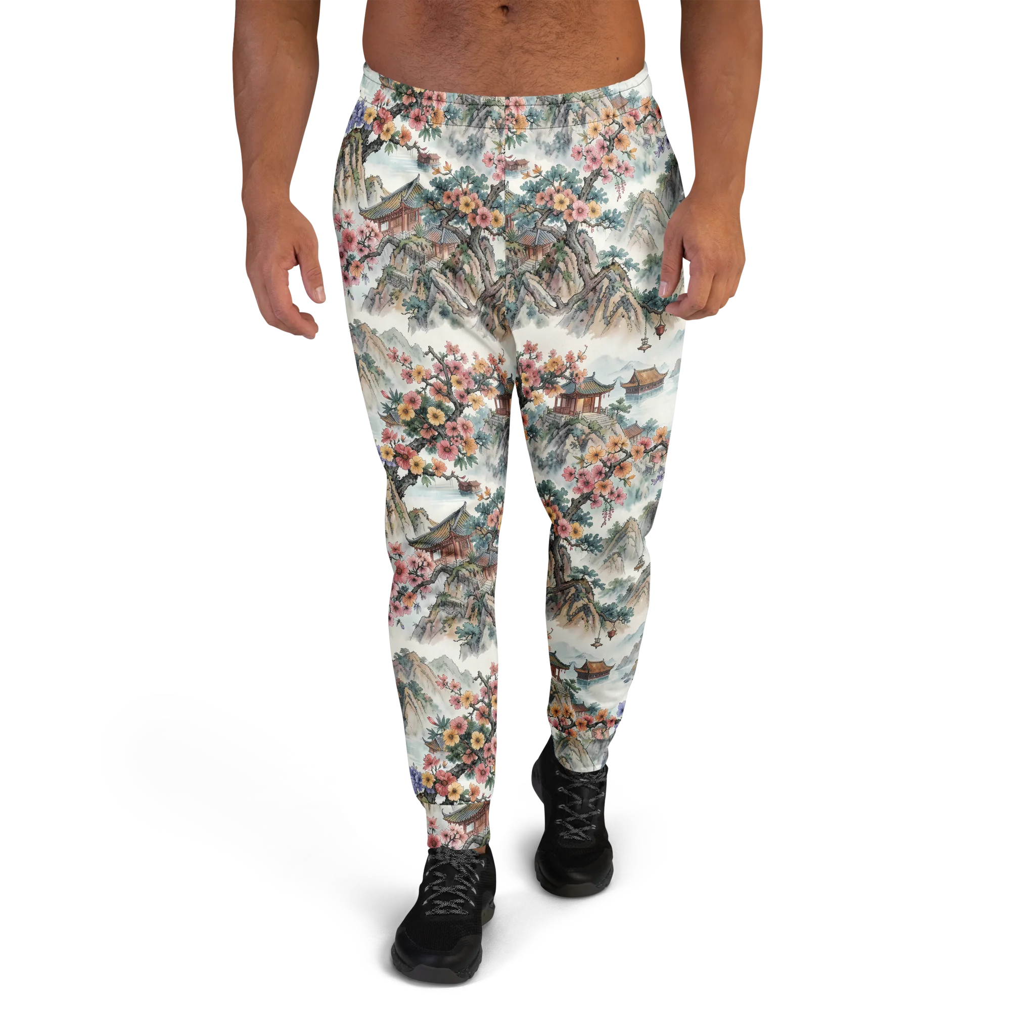 Jade Mountain Blossom on Men's Joggers — Front