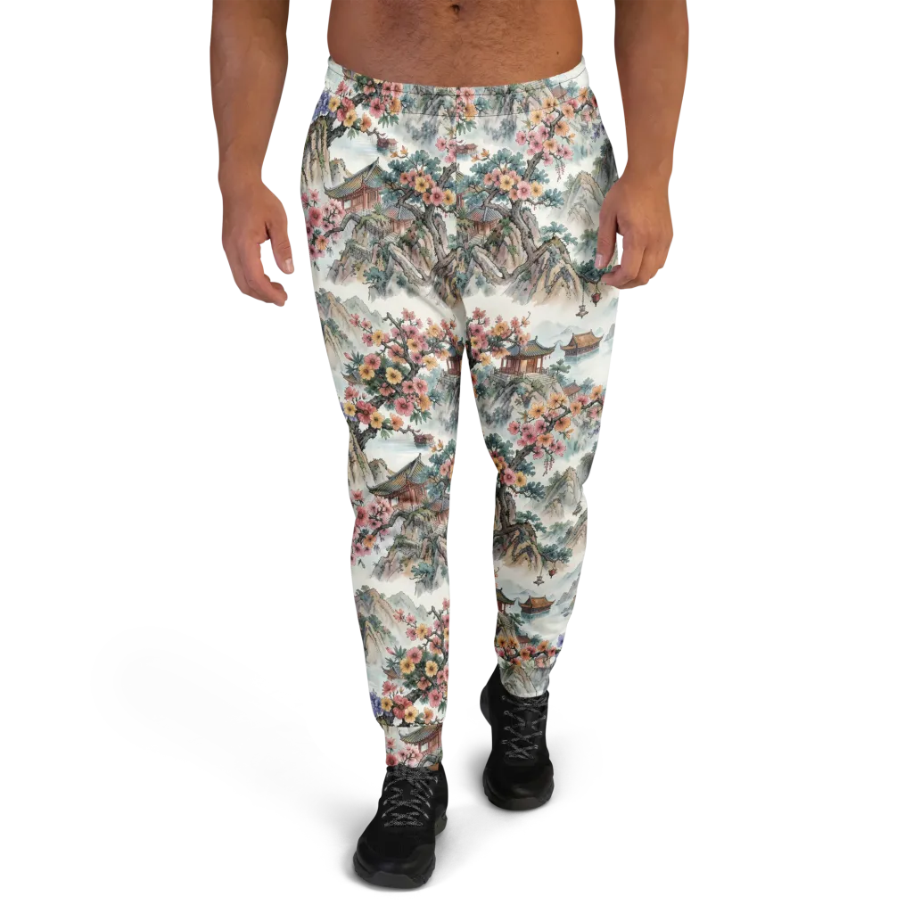 Jade Mountain Blossom on Men's Joggers — Front