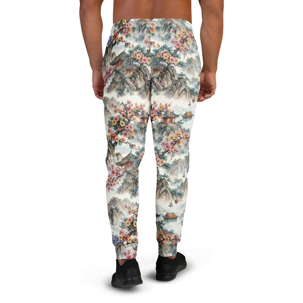 Jade Mountain Blossom on Men's Joggers — Back