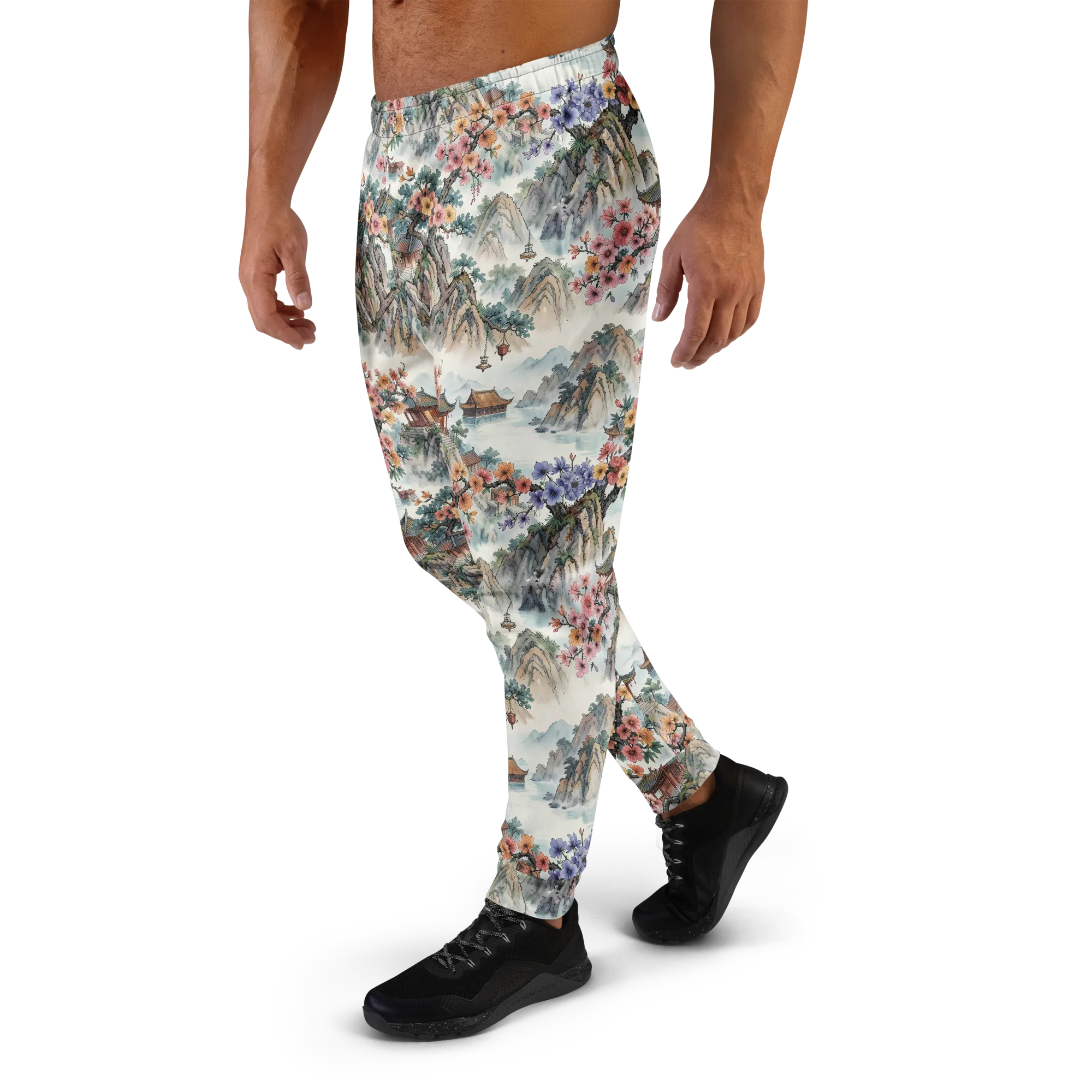 Jade Mountain Blossom on Men's Joggers — Left