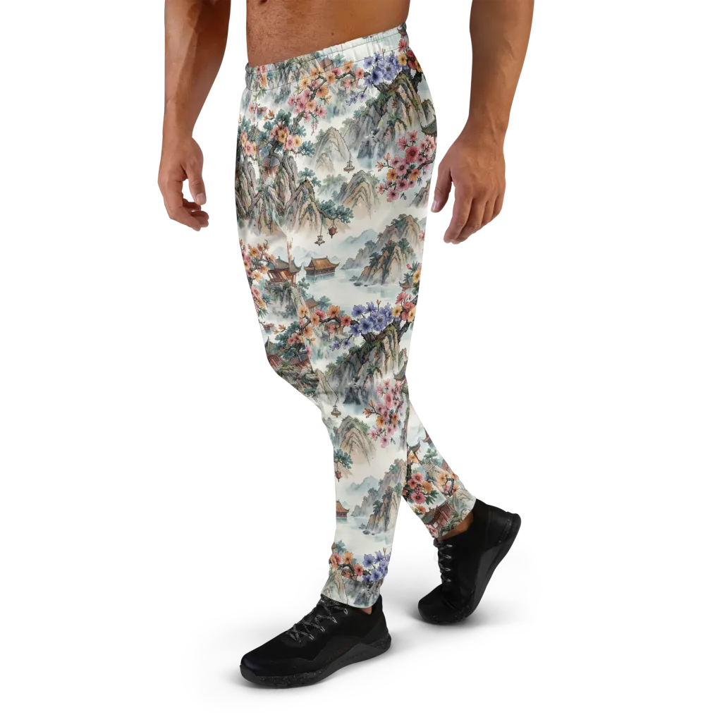 Jade Mountain Blossom on Men's Joggers — Left
