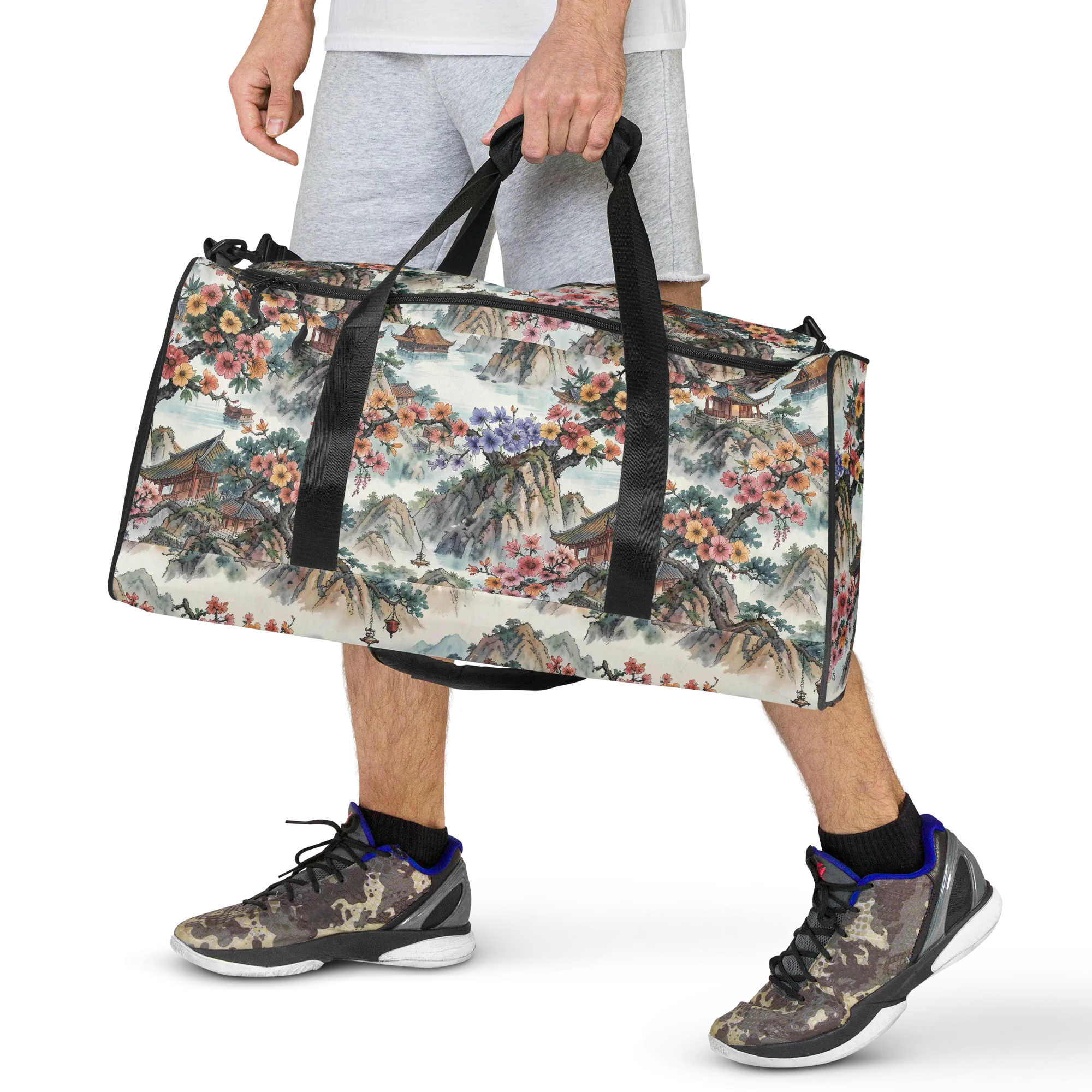 Jade Mountain Blossom on Duffle Bag — Front