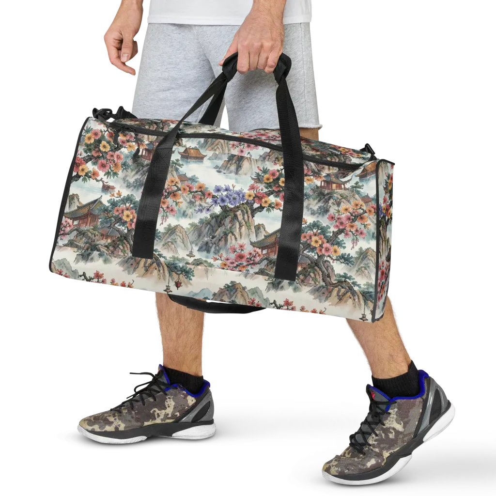 Jade Mountain Blossom on Duffle Bag — Front