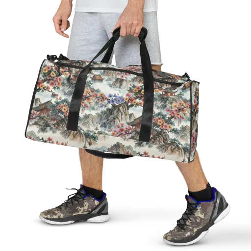 Jade Mountain Blossom Duffle Bag on model