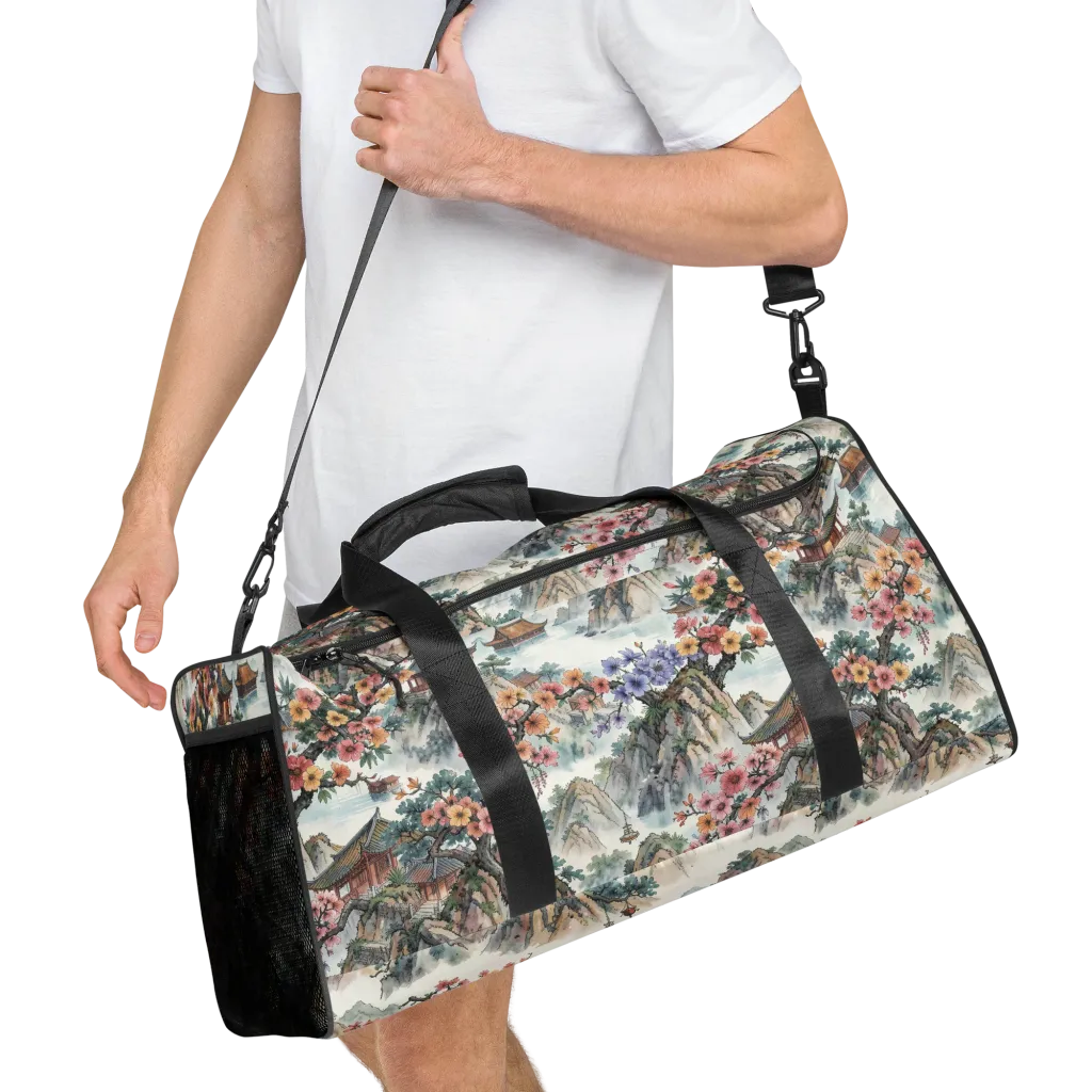 Jade Mountain Blossom on Duffle Bag — Right Front