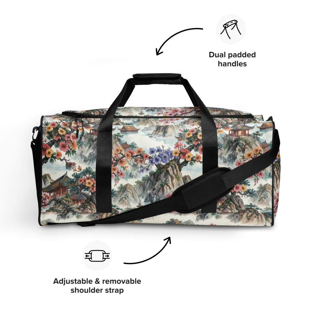 Jade Mountain Blossom on Duffle Bag — Front