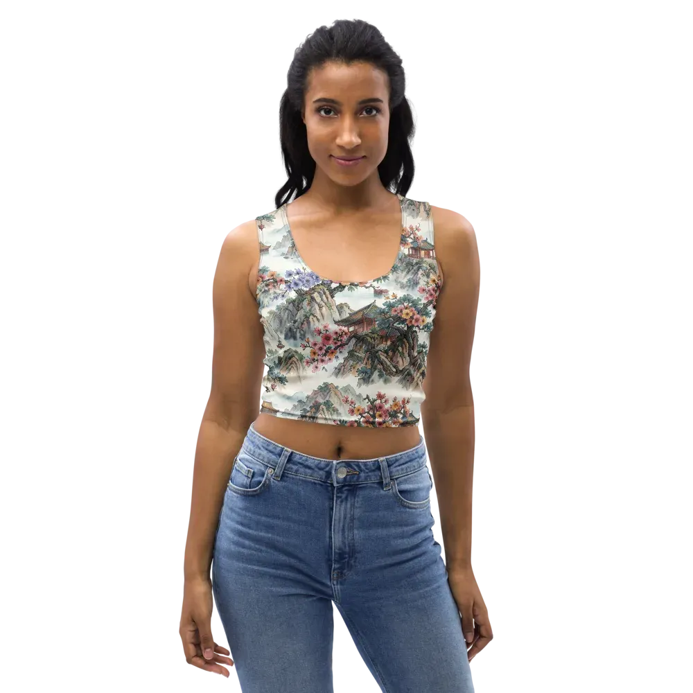 Jade Mountain Blossom on Crop Top — Front