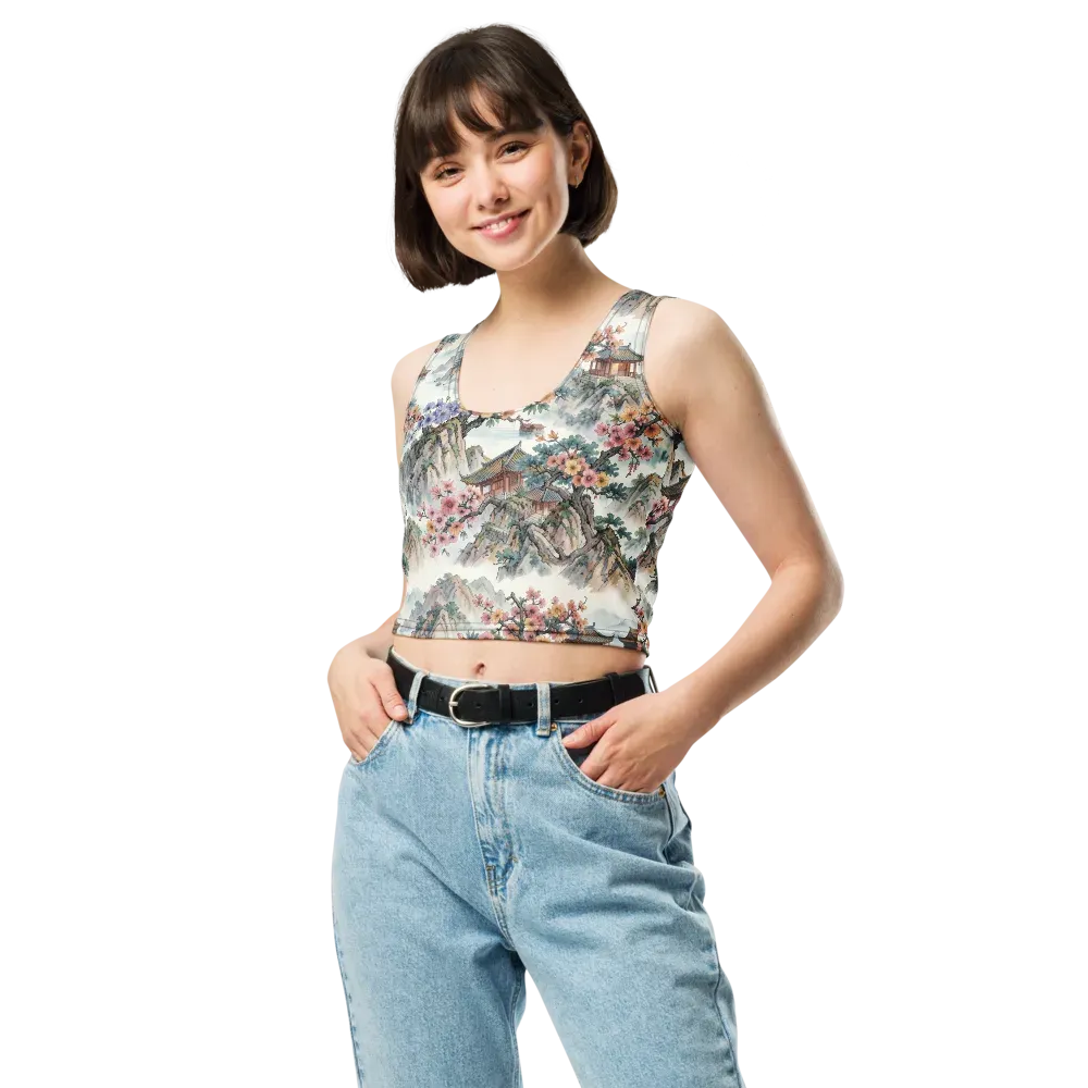 Jade Mountain Blossom on Crop Top — Front
