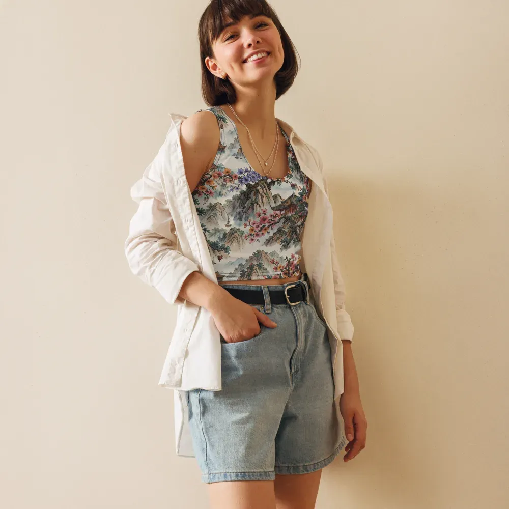 Jade Mountain Blossom on Crop Top — Front