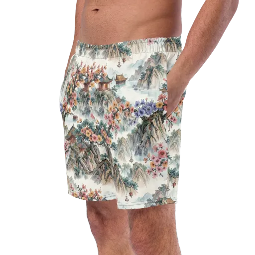 Jade Mountain Blossom on a Swim Trunks