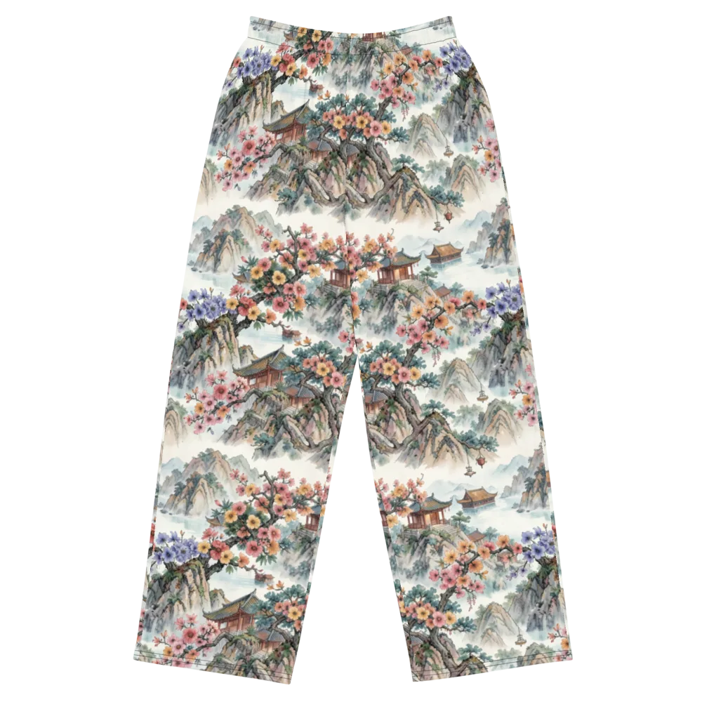 Jade Mountain Blossom on Wide-Leg Pants — Front