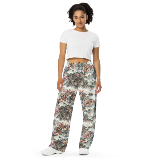 Jade Mountain Blossom on a Wide-Leg Pants
