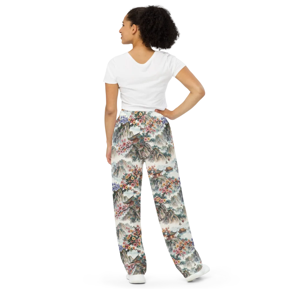 Jade Mountain Blossom on Wide-Leg Pants — Back