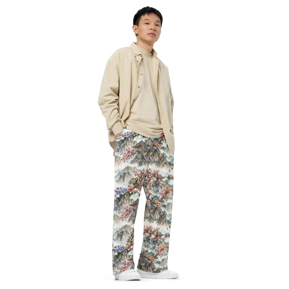 Jade Mountain Blossom on Wide-Leg Pants — Right Front