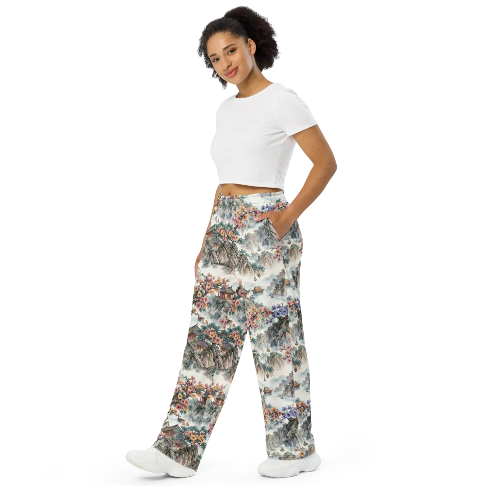 Jade Mountain Blossom on Wide-Leg Pants — Left Front