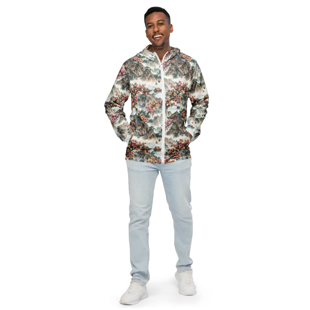 Jade Mountain Blossom on Men's Windbreaker — Front