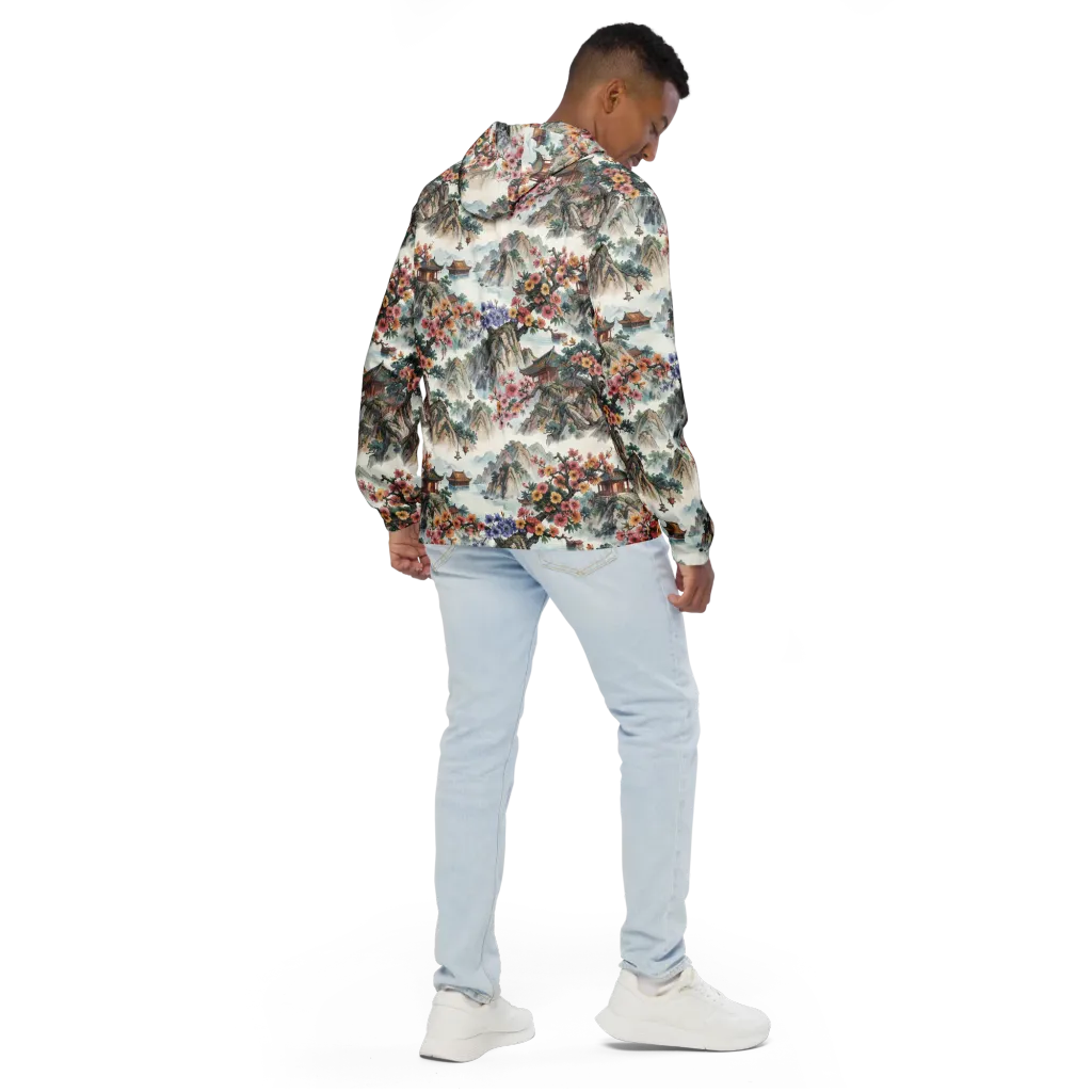 Jade Mountain Blossom on Men's Windbreaker — Back