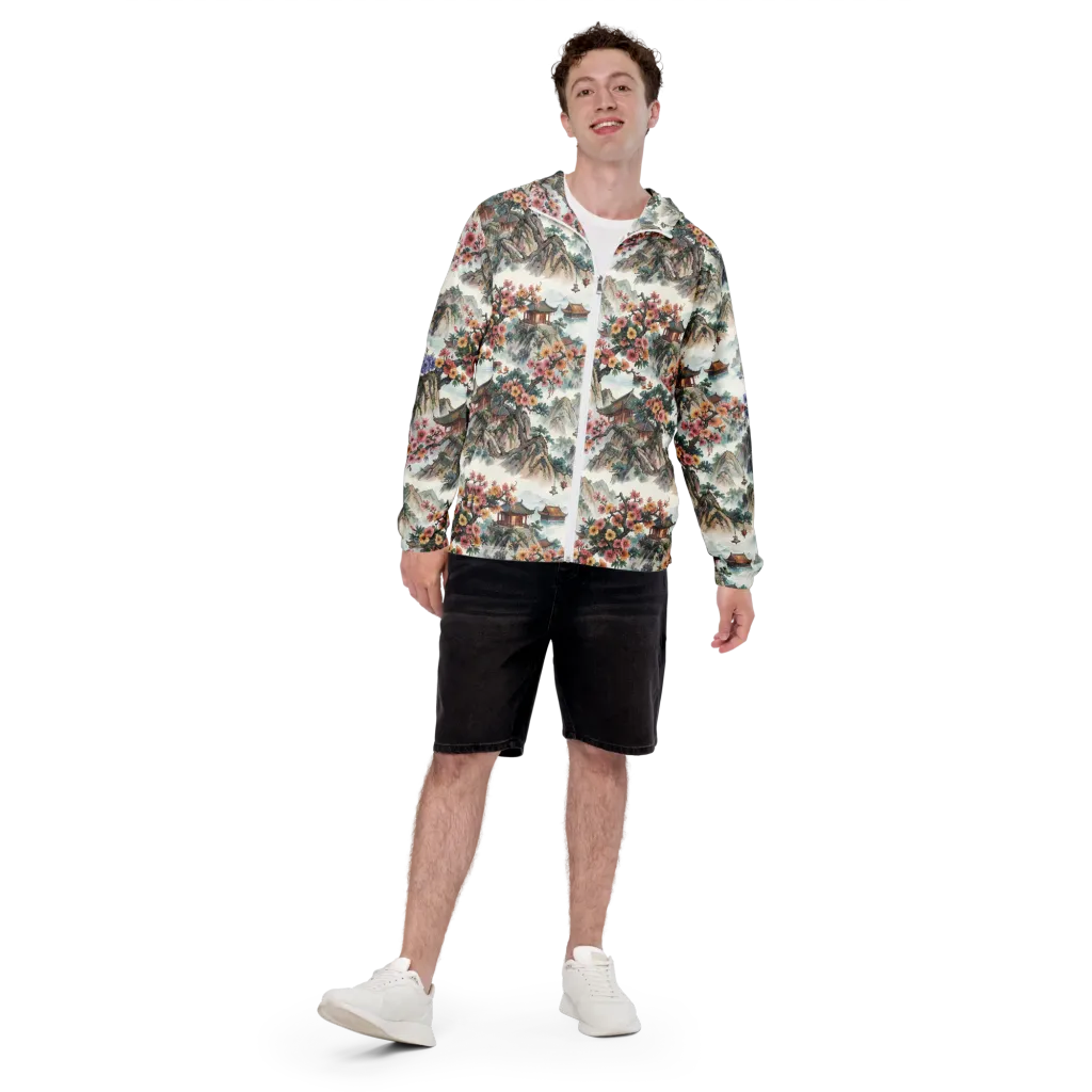 Jade Mountain Blossom on Men's Windbreaker — Front