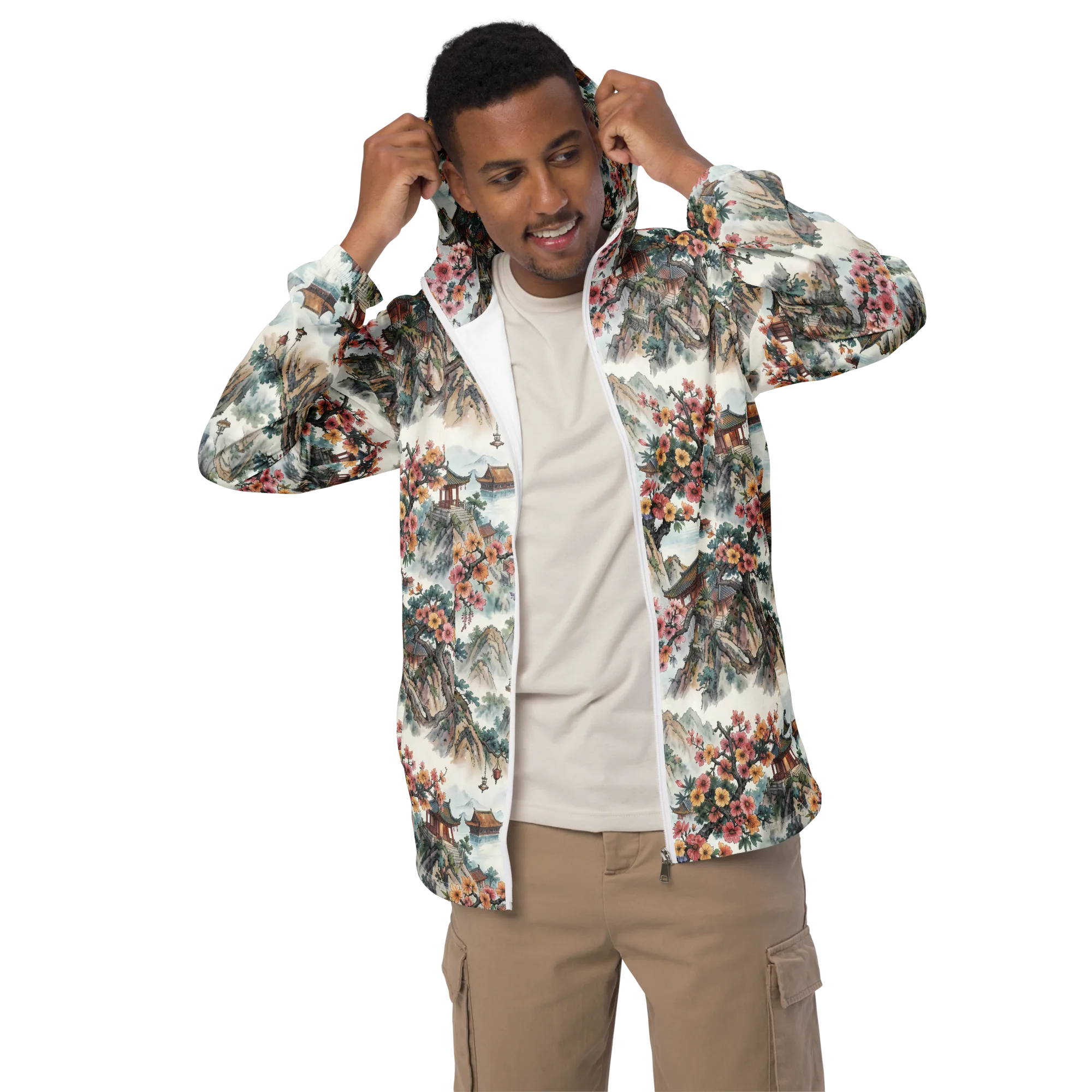 Jade Mountain Blossom on Men's Windbreaker — Front