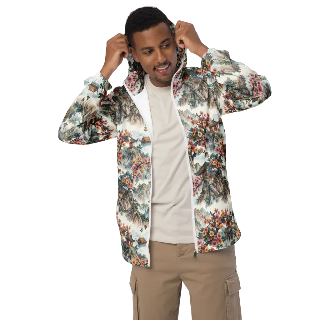 Jade Mountain Blossom on Men's Windbreaker — Front