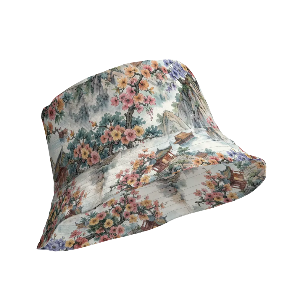 Jade Mountain Blossom on Reversible Bucket Hat — Product details Outside