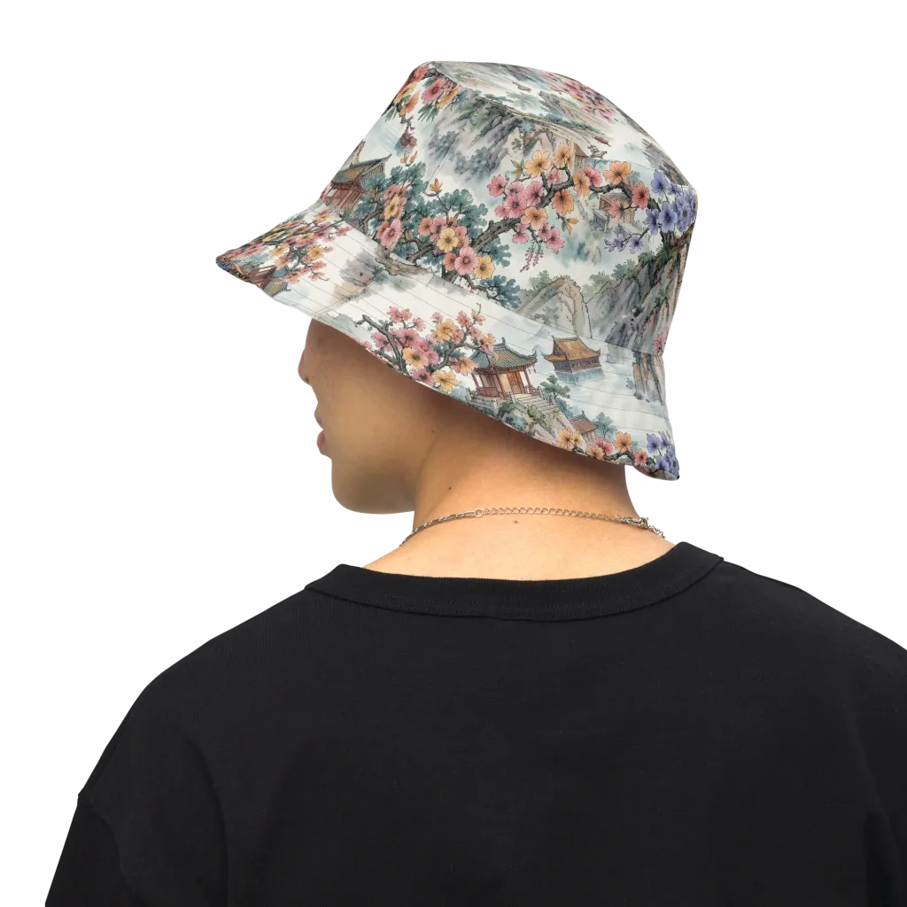 Jade Mountain Blossom on Reversible Bucket Hat — Back Inside