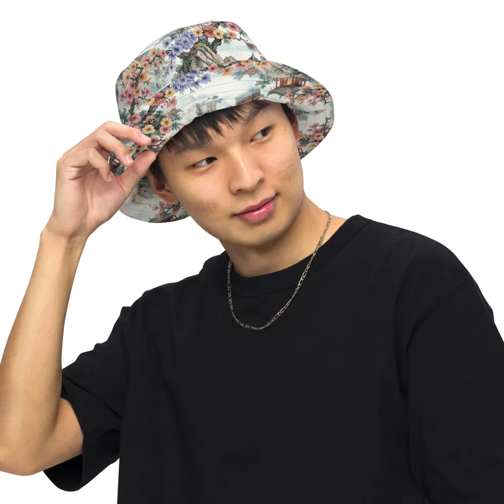 Jade Mountain Blossom on Reversible Bucket Hat — Front Inside