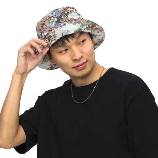 Jade Mountain Blossom on a Reversible Bucket Hat