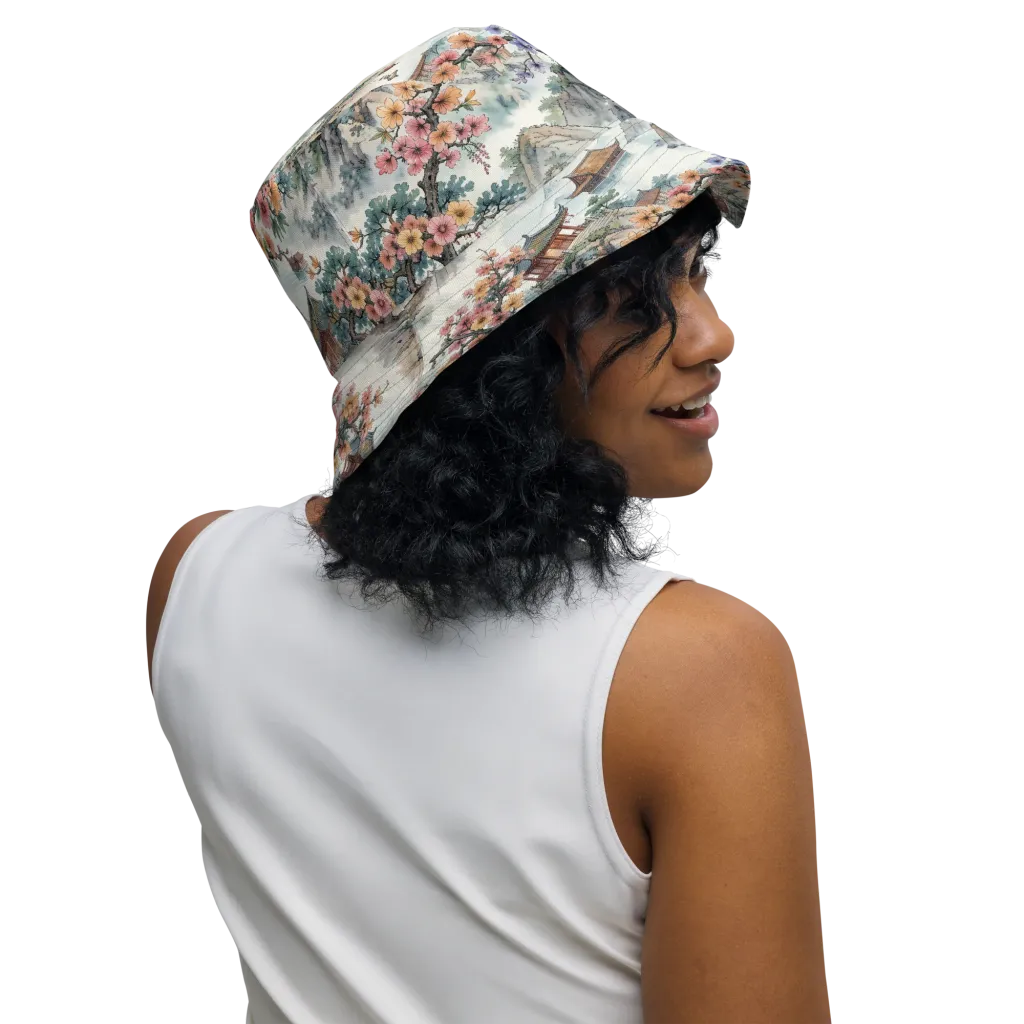 Jade Mountain Blossom on Reversible Bucket Hat — Right Outside