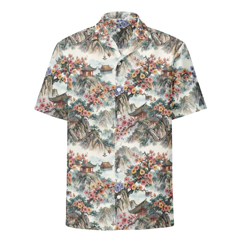 Jade Mountain Blossom on Button Shirt — Front