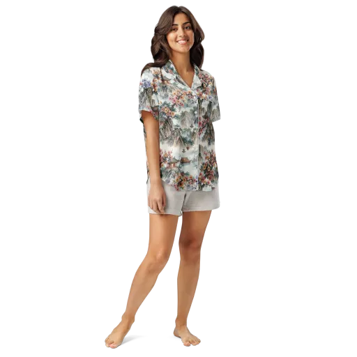 Jade Mountain Blossom on a Women's Short Sleeve Pajama Top