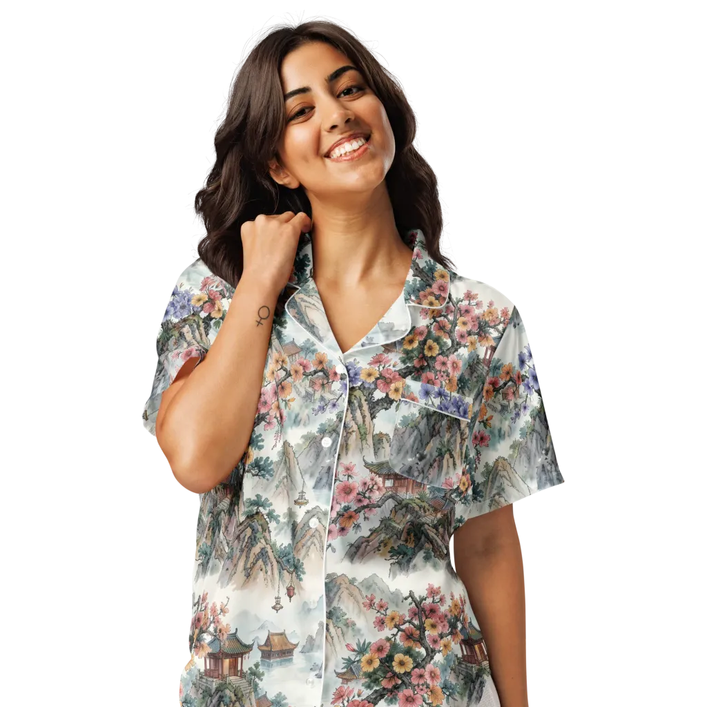 Jade Mountain Blossom on Women's Short Sleeve Pajama Top — Front