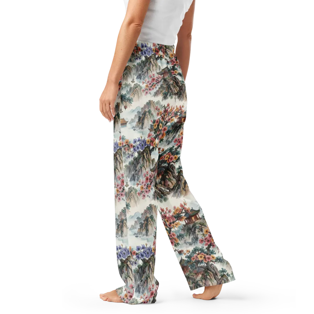 Jade Mountain Blossom on Women's Pajama Pants — Left