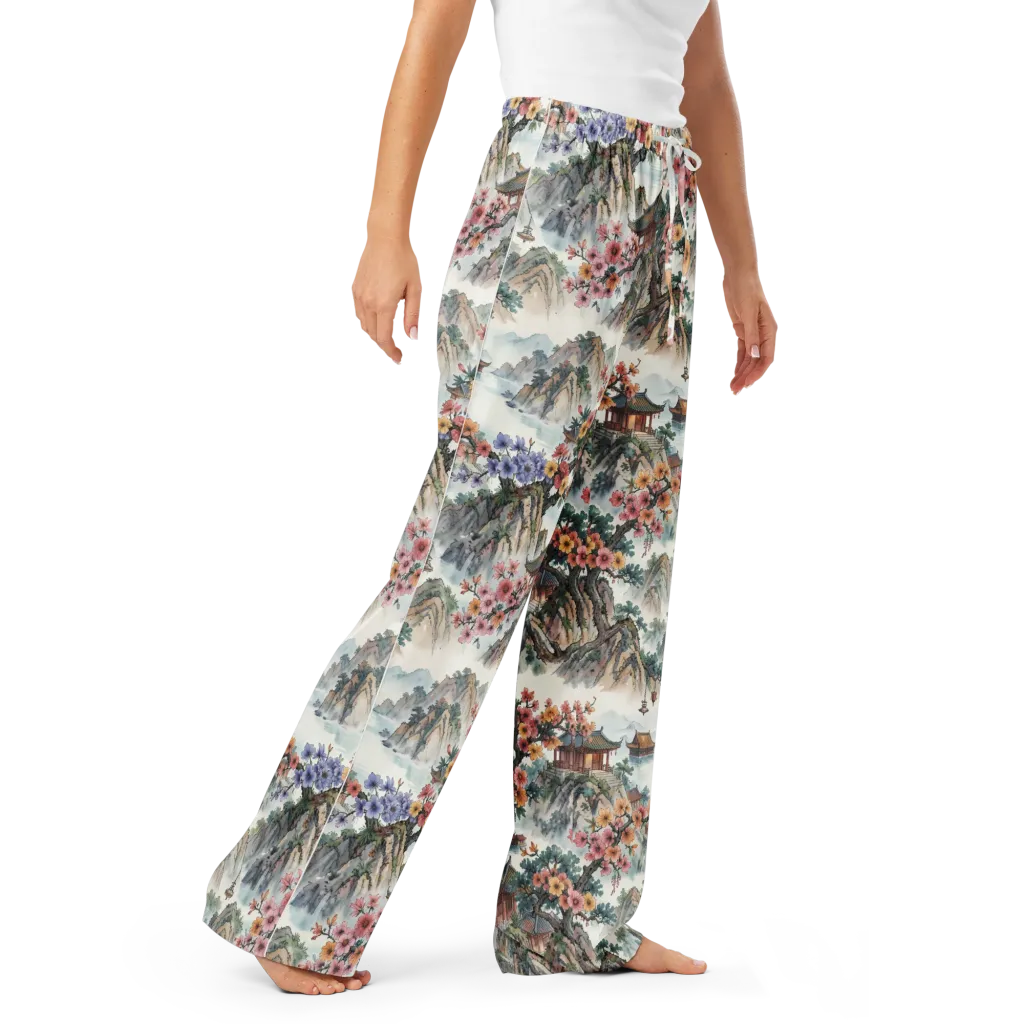 Jade Mountain Blossom on Women's Pajama Pants — Right Front
