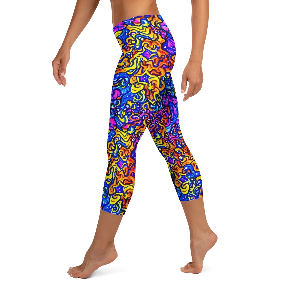 Saturated Whirl on Capri Leggings — Left