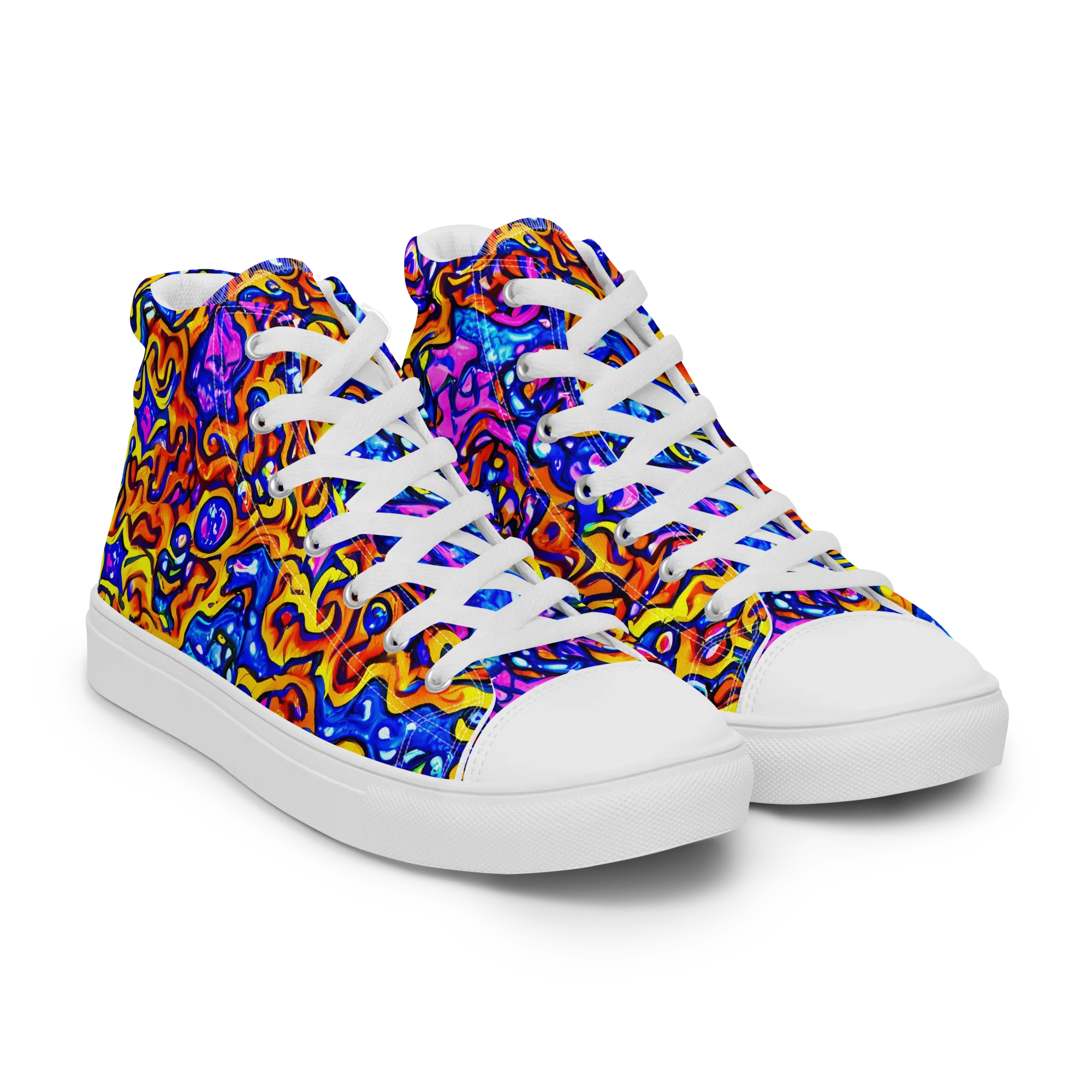Saturated Whirl on Men's High Top Canvas Shoes — Right Front