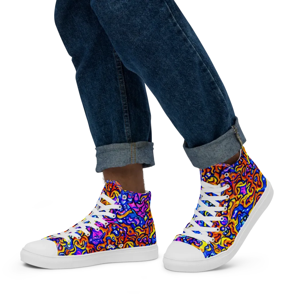 Saturated Whirl on Men's High Top Canvas Shoes — Left