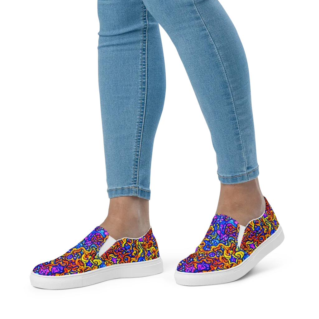 Saturated Whirl on Women's Slip-On Canvas Shoes — Front