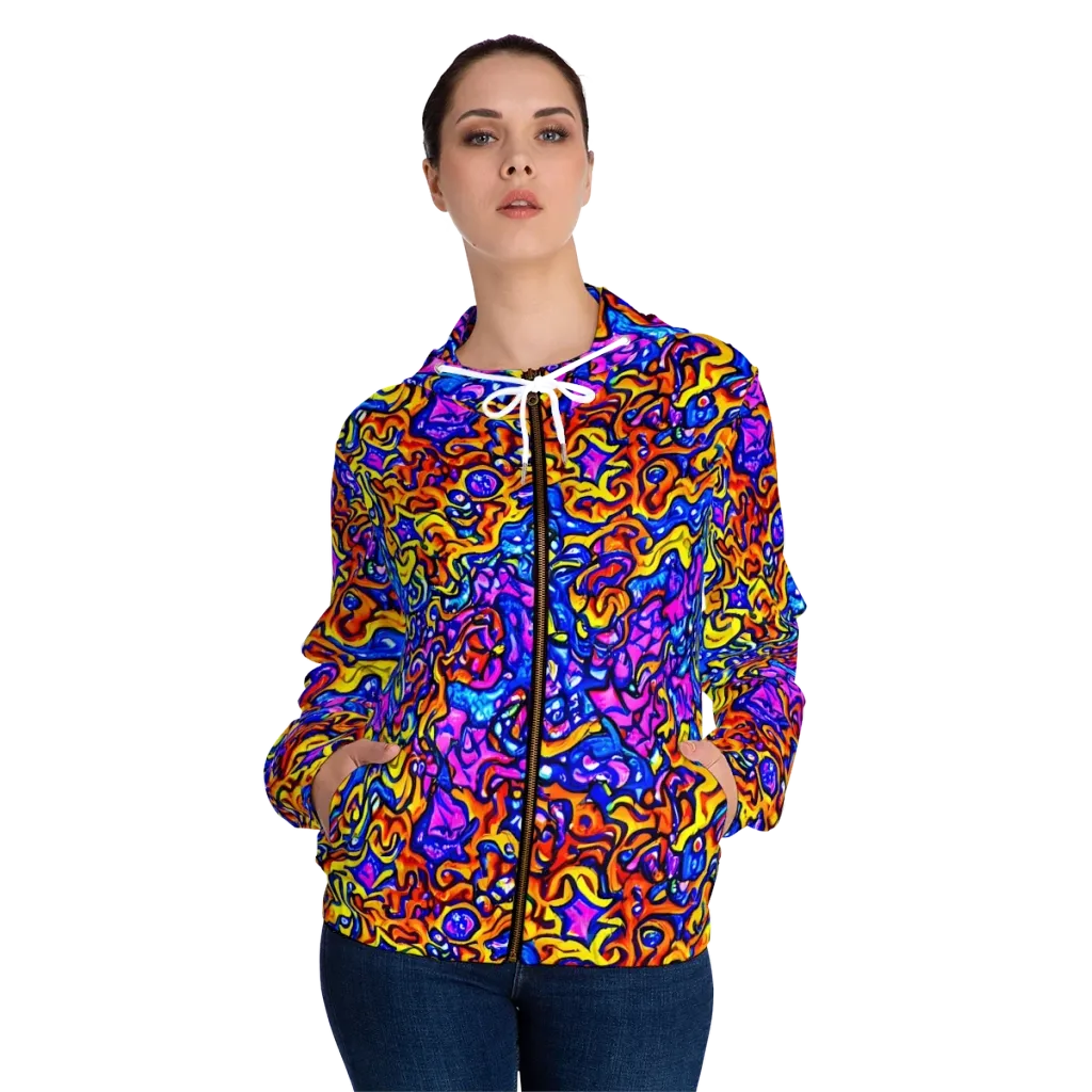 Saturated Whirl on Women's Full-Zip Hoodie — Front On Person