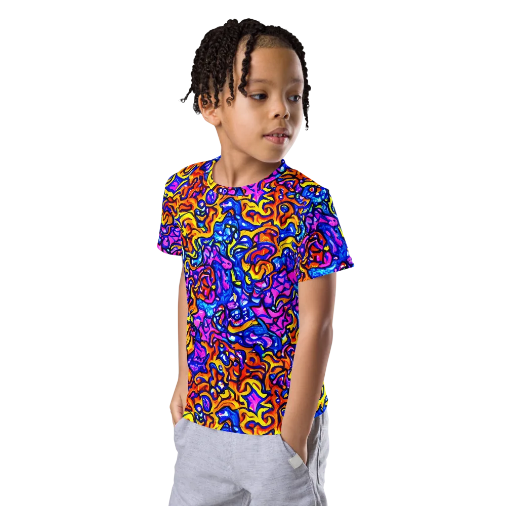 Saturated Whirl on Kids Crew Neck T-Shirt — Left Front