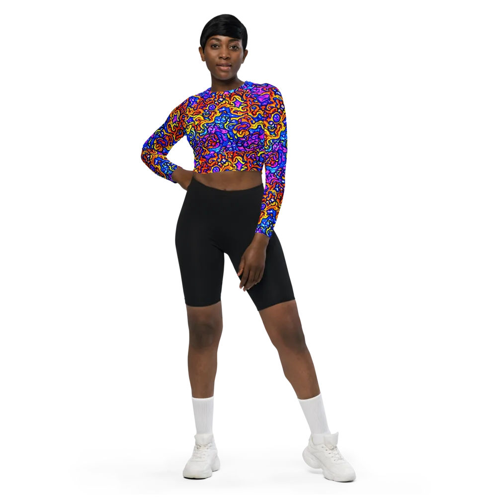 Saturated Whirl on Long Sleeve Crop Top — Front
